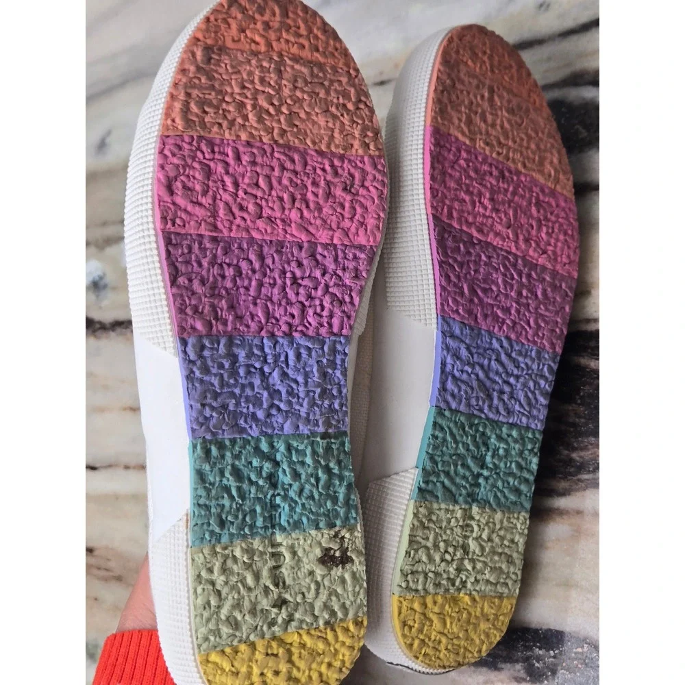 Superga 2750 Cotu White Rainbow Lace Striped Sole Sneakers‎  Womens 8